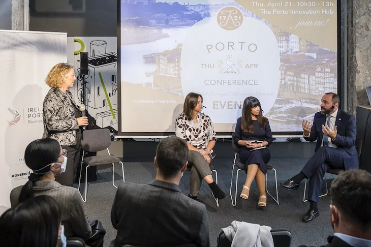 Panel discussion on doing business and investing in Porto with Rui Monteiro, Director of the Porto Municipal Department of Economy; Philomène Dias, Director of Inward Investment at AICEP Portugal Global - Portugal's Agency for Investment and Foreign Trade, and Aisling Riordan, Corporate Communication Manager of Global Shares